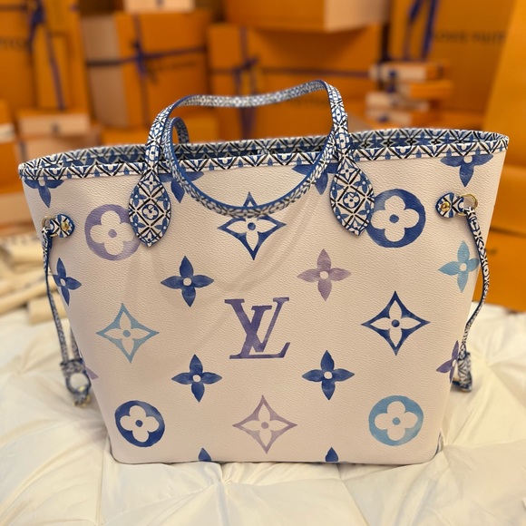 NIB Louis Vuitton Neverfull MM By The Pool Blue 2023 M22979 With Pouch - Picture 2 of 15